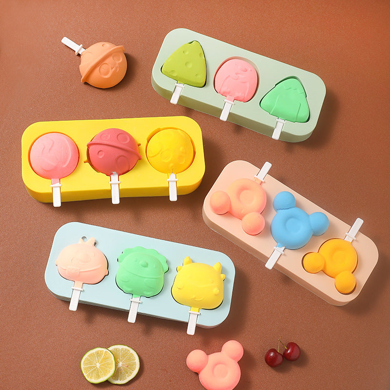 Ice Cream Mold DIY Ice Lolly Ice Cream Cartoon Love Children's Homemade Ice Cube Grinder With Cover And Stick